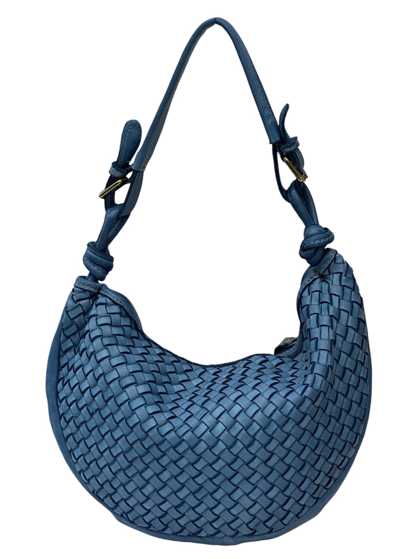 Italian Handwoven Washed Leather Crescent Hobo