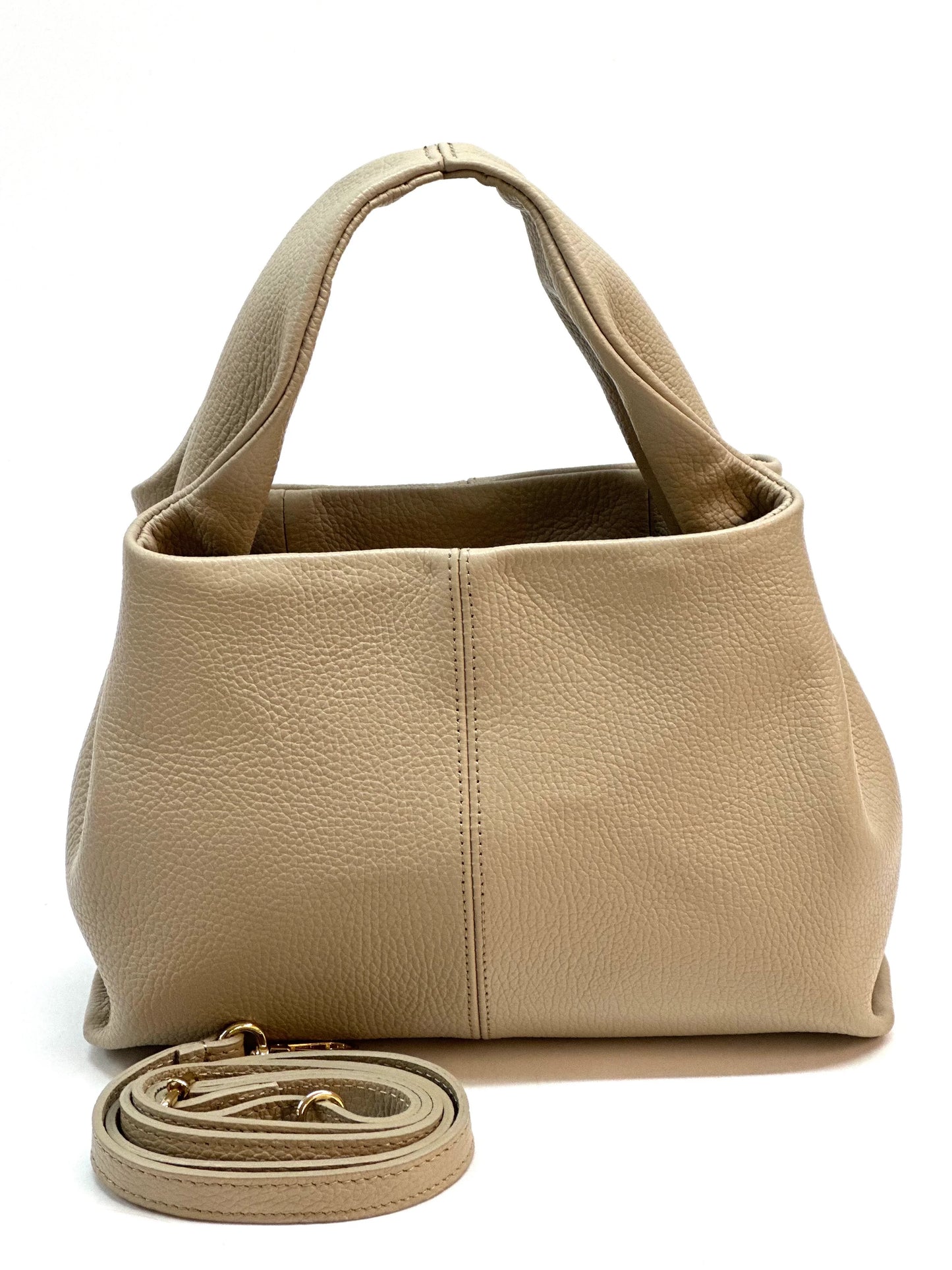 Italian Pebbled Leather Trapezoid Handbag