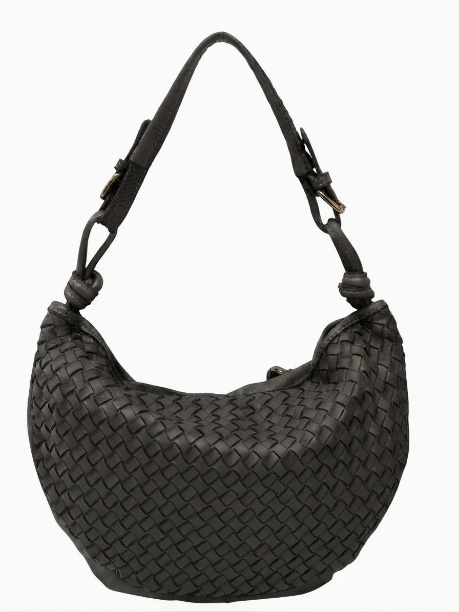 Italian Handwoven Washed Leather Crescent Hobo