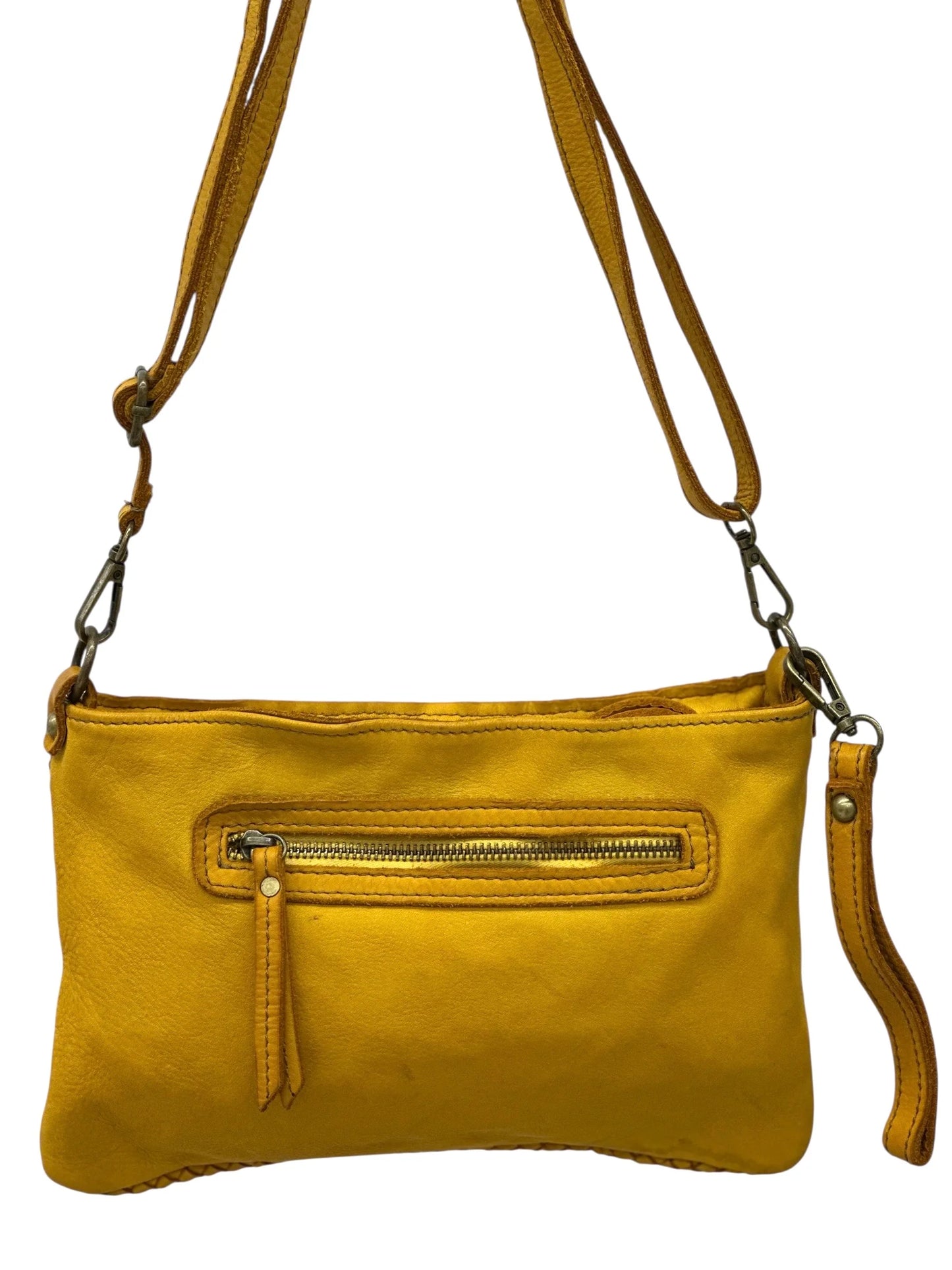 Italian Basket-weave leather crossbody pouch with adjustable strap