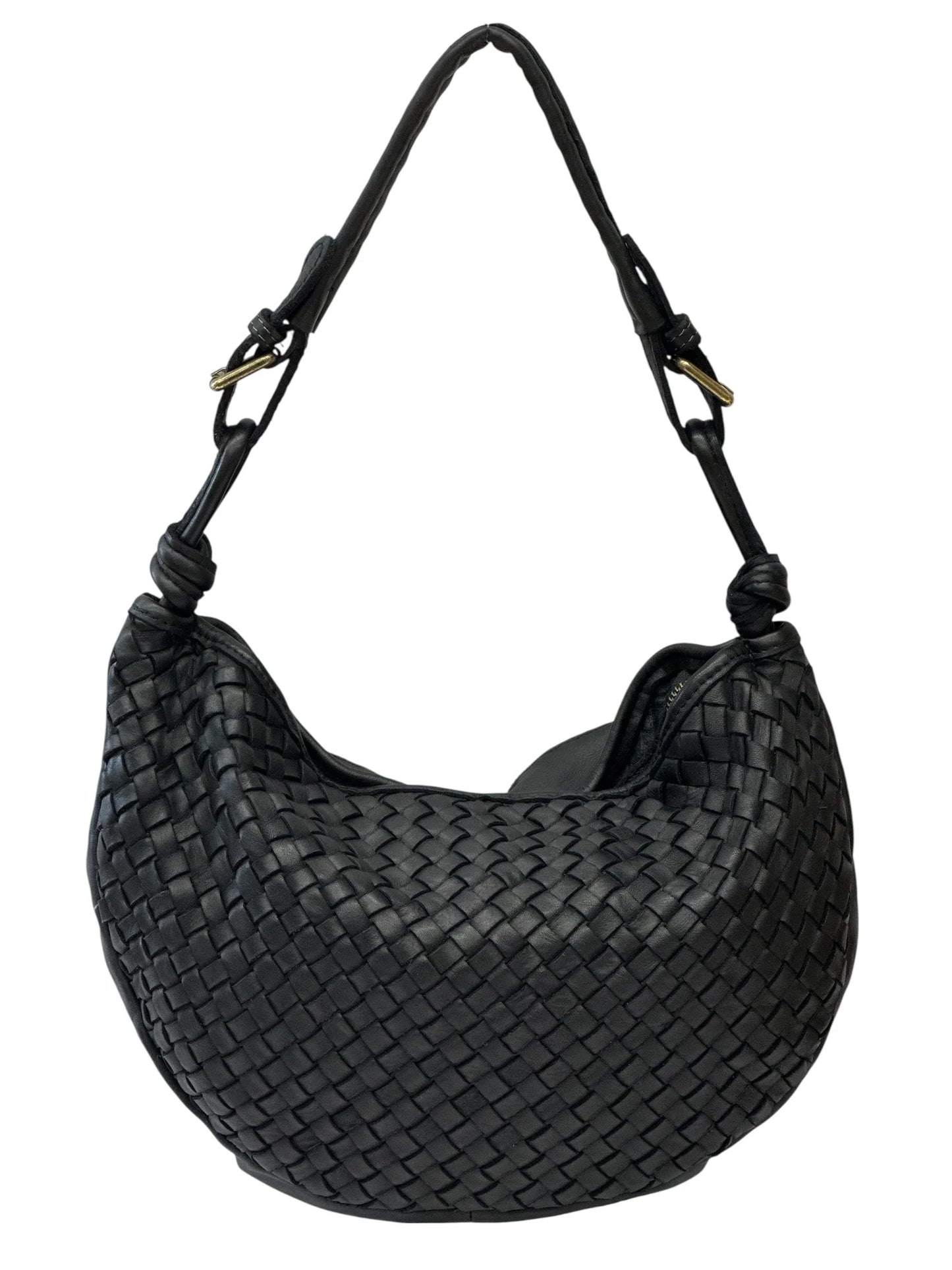Italian Handwoven Washed Leather Crescent Hobo