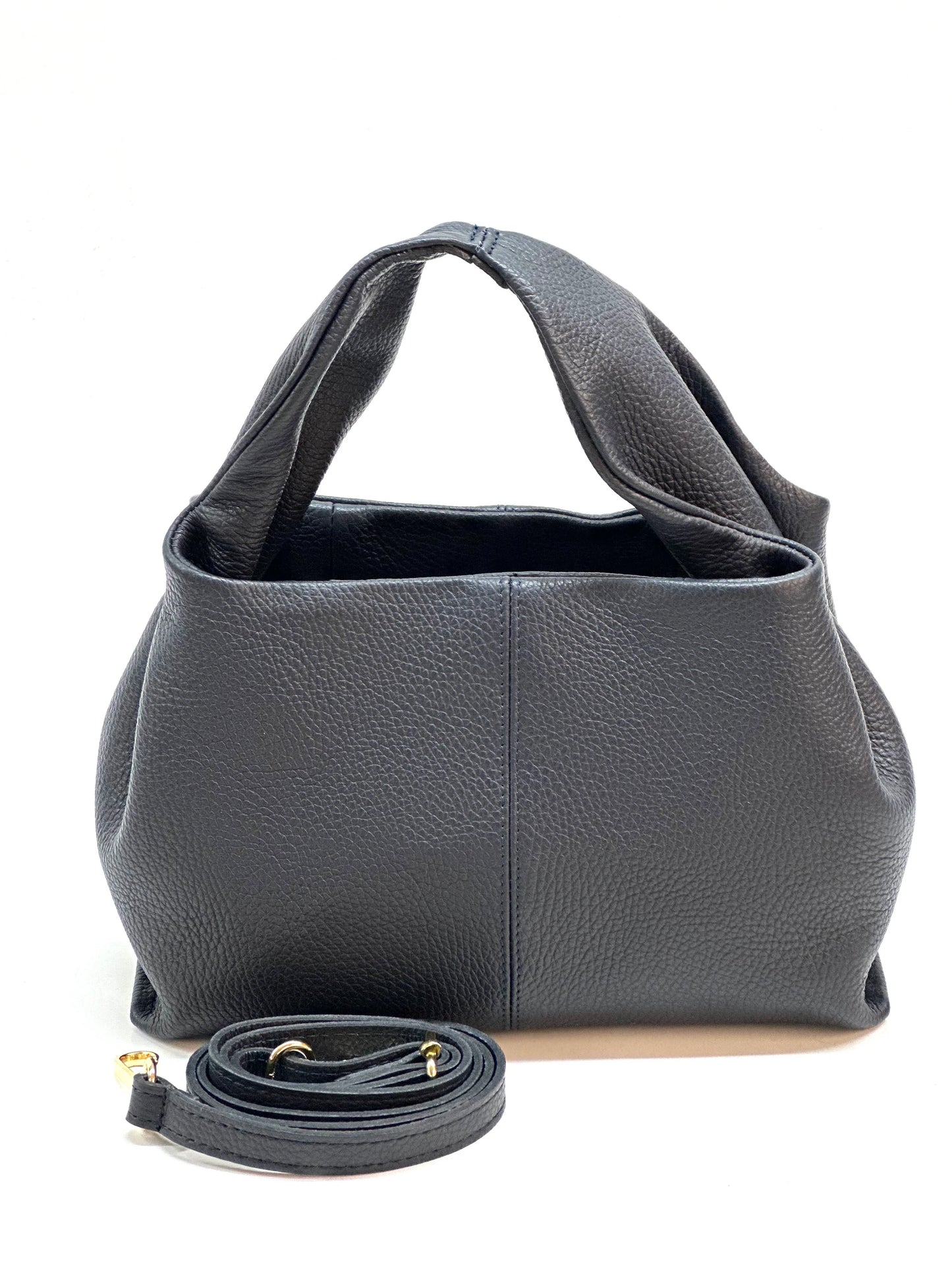 Italian Pebbled Leather Trapezoid Handbag