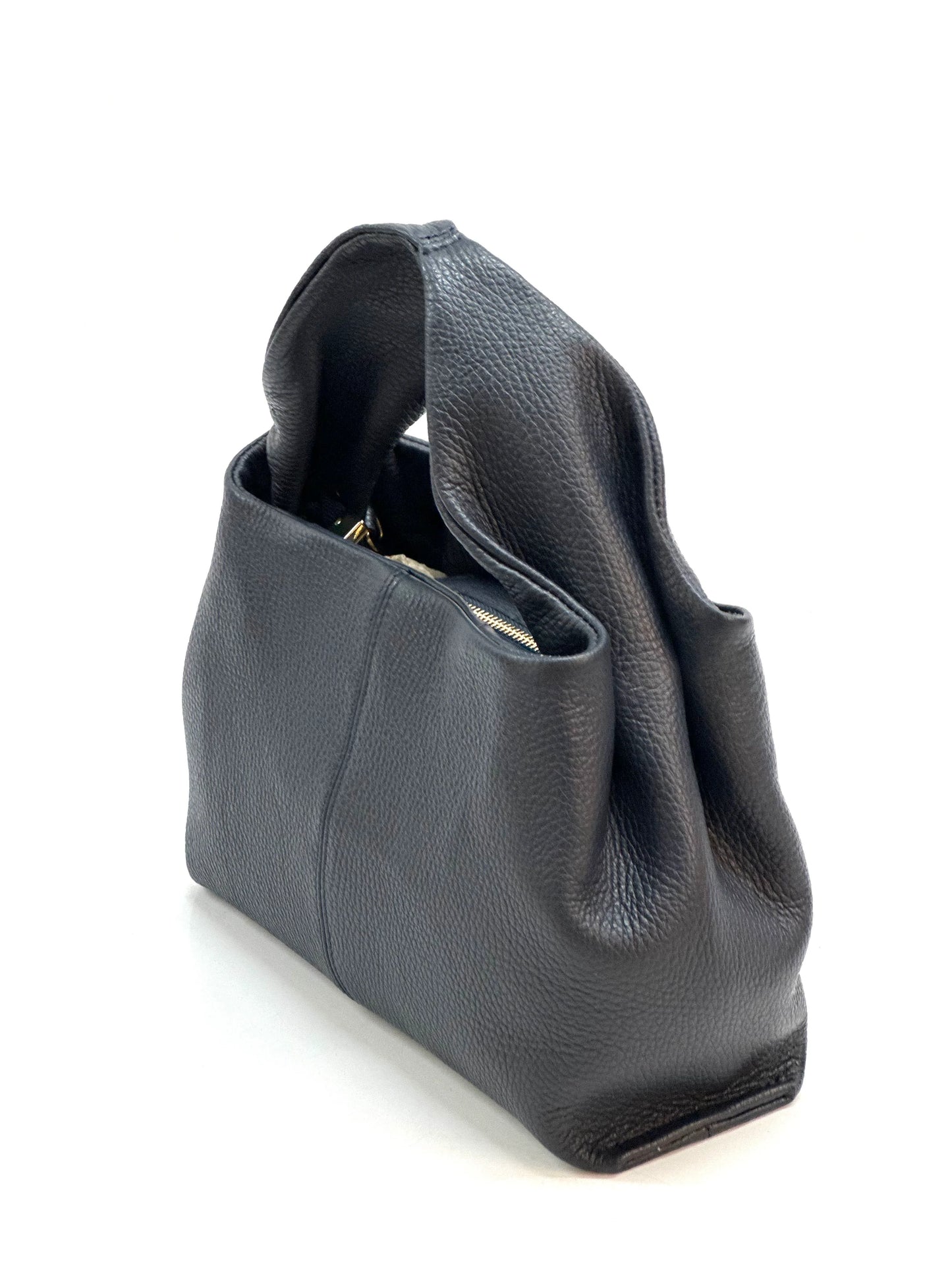 Italian Pebbled Leather Trapezoid Handbag