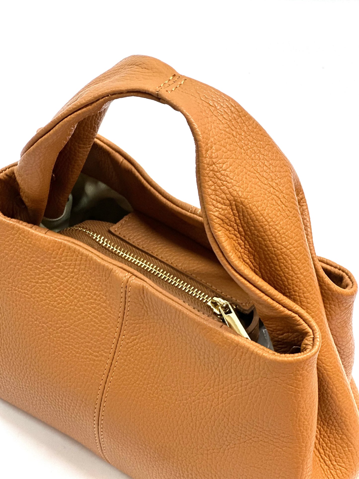 Italian Pebbled Leather Trapezoid Handbag