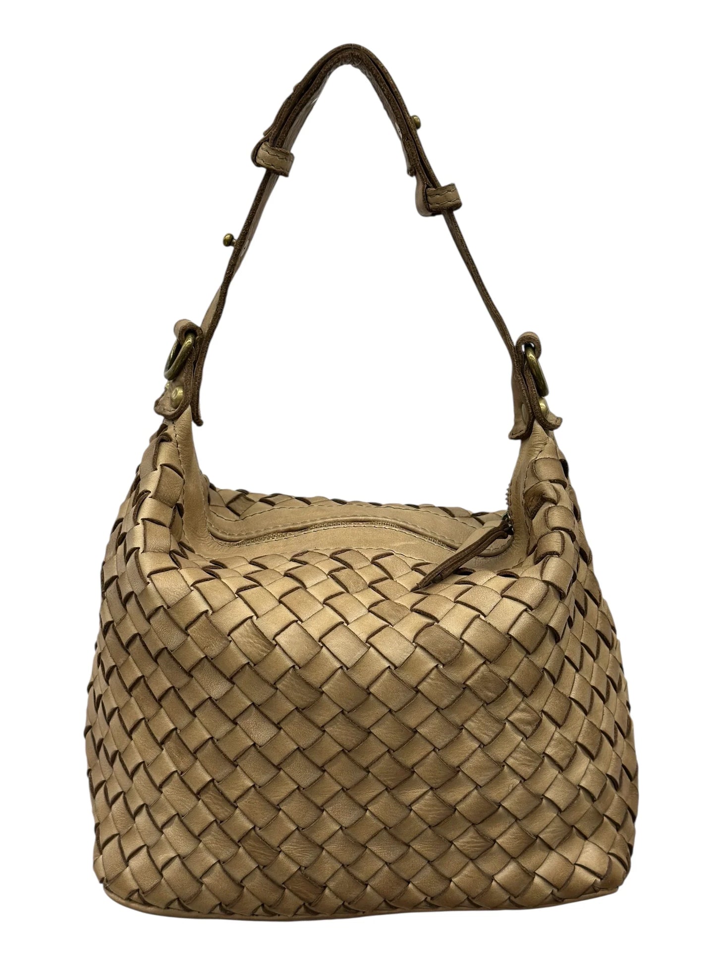 Italian Sculptural interlaced leather hobo with elevated shoulder strap