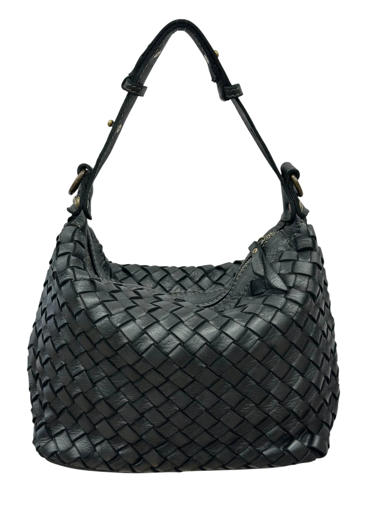 Italian Sculptural interlaced leather hobo with elevated shoulder strap