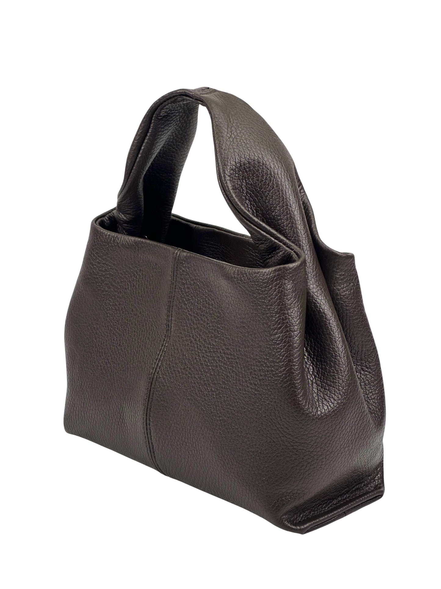 Italian Pebbled Leather Trapezoid Handbag