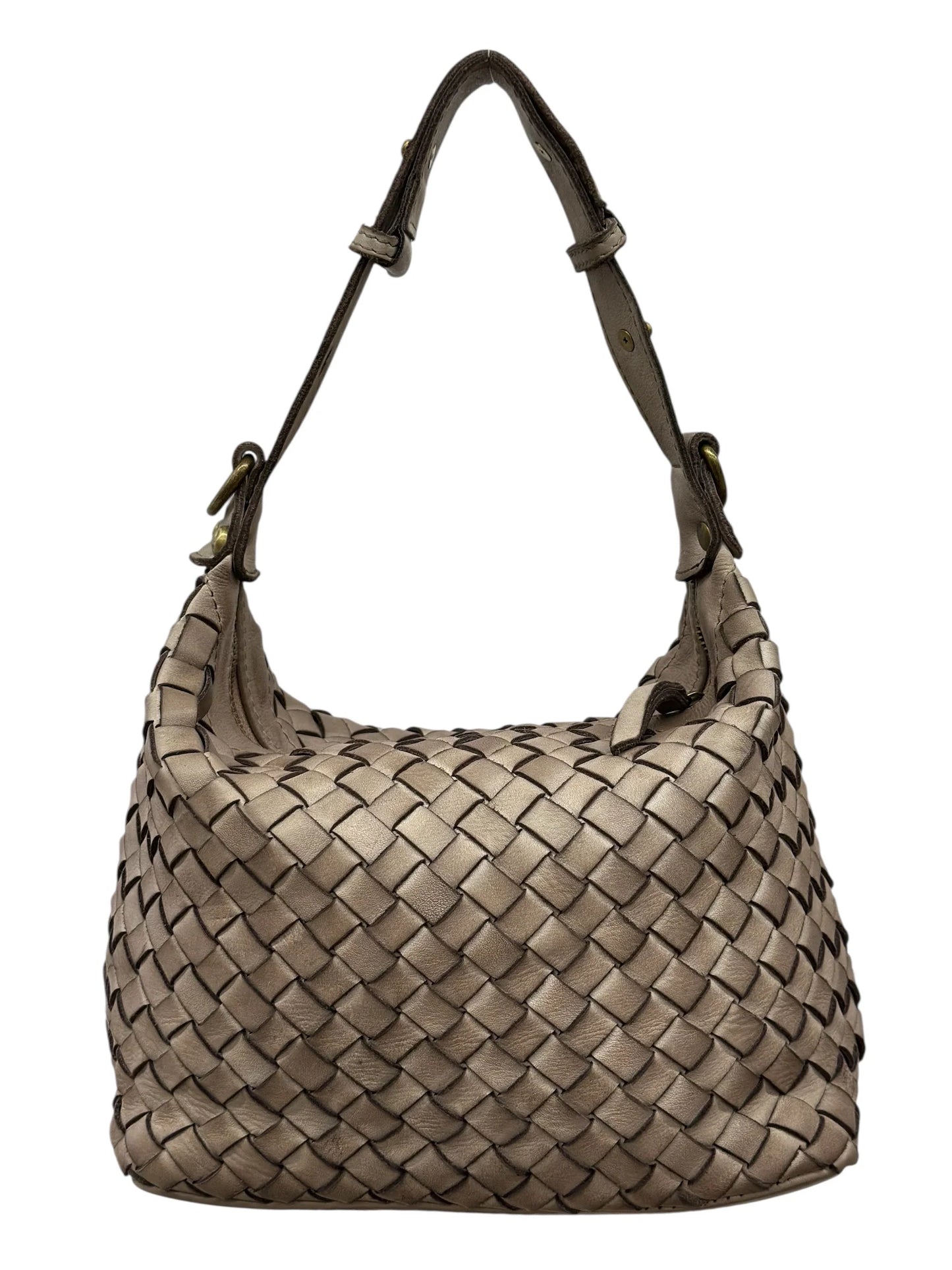 Italian Sculptural interlaced leather hobo with elevated shoulder strap