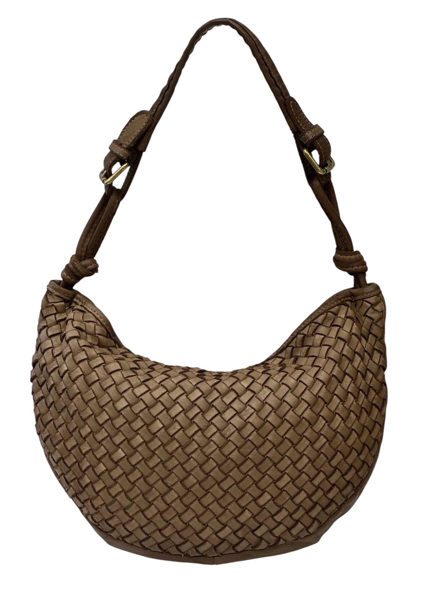 Italian Handwoven Washed Leather Crescent Hobo