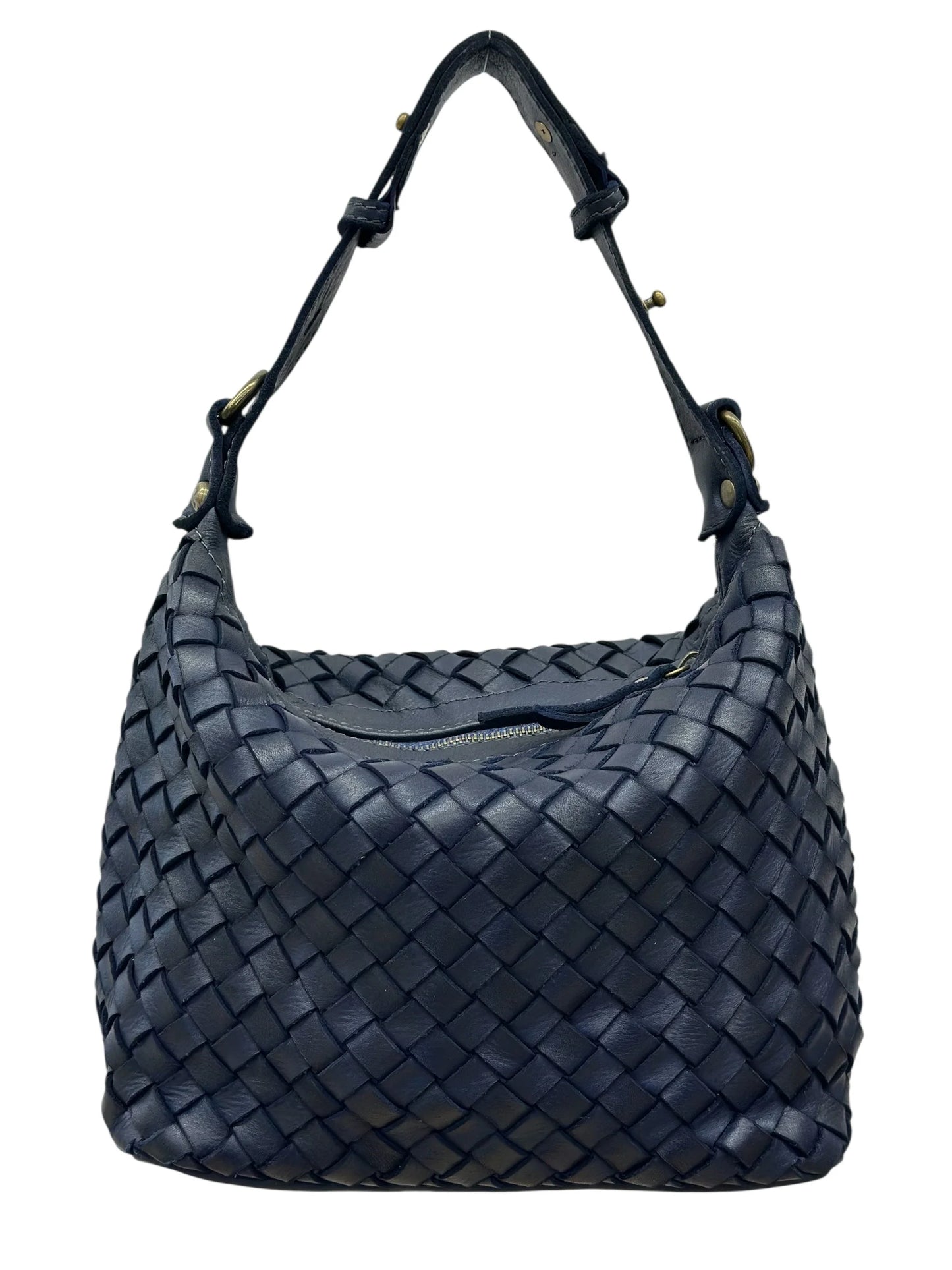 Italian Sculptural interlaced leather hobo with elevated shoulder strap