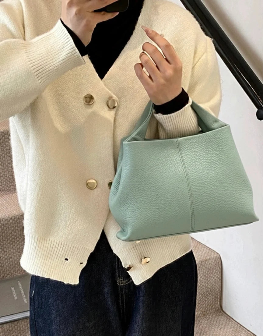Italian Pebbled Leather Trapezoid Handbag
