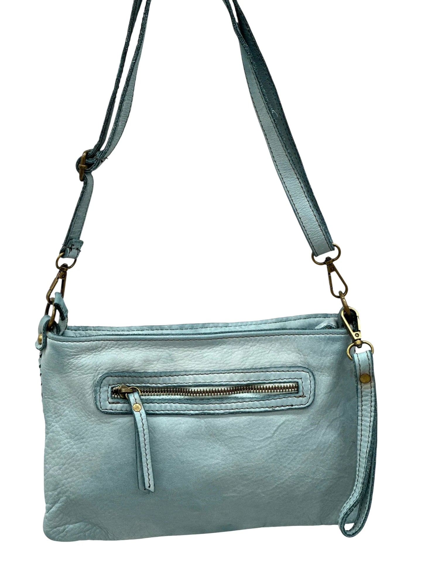 Italian Basket-weave leather crossbody pouch with adjustable strap