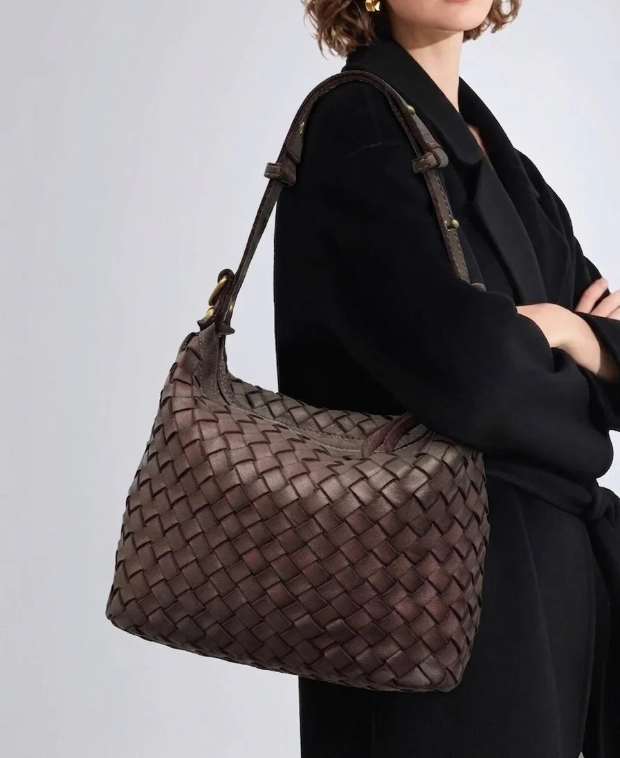 Italian Sculptural interlaced leather hobo with elevated shoulder strap
