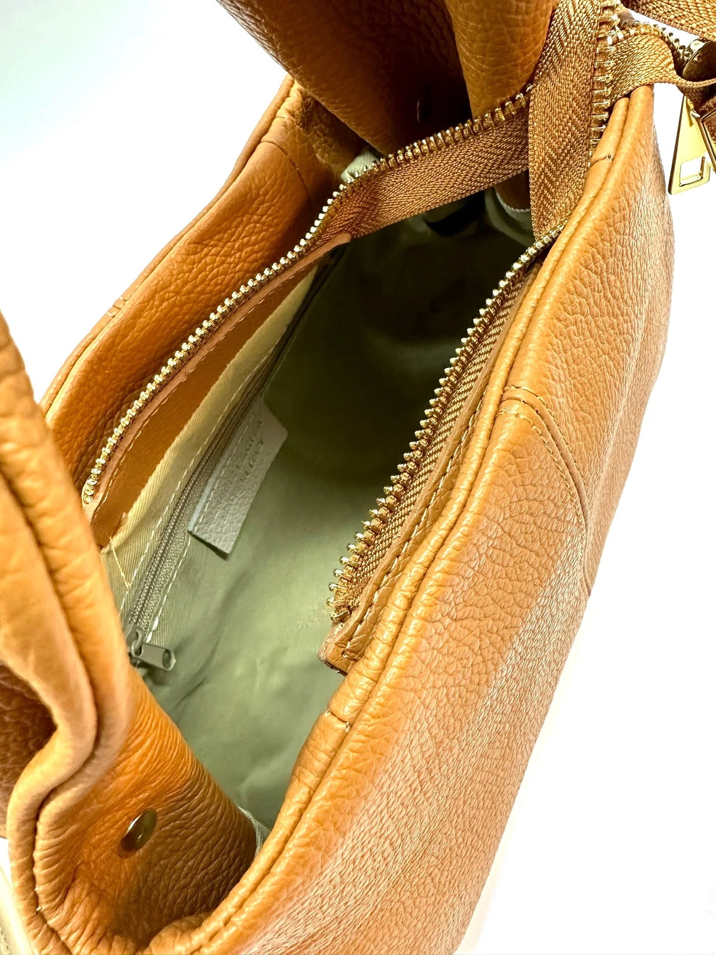 Italian Pebbled Leather Trapezoid Handbag