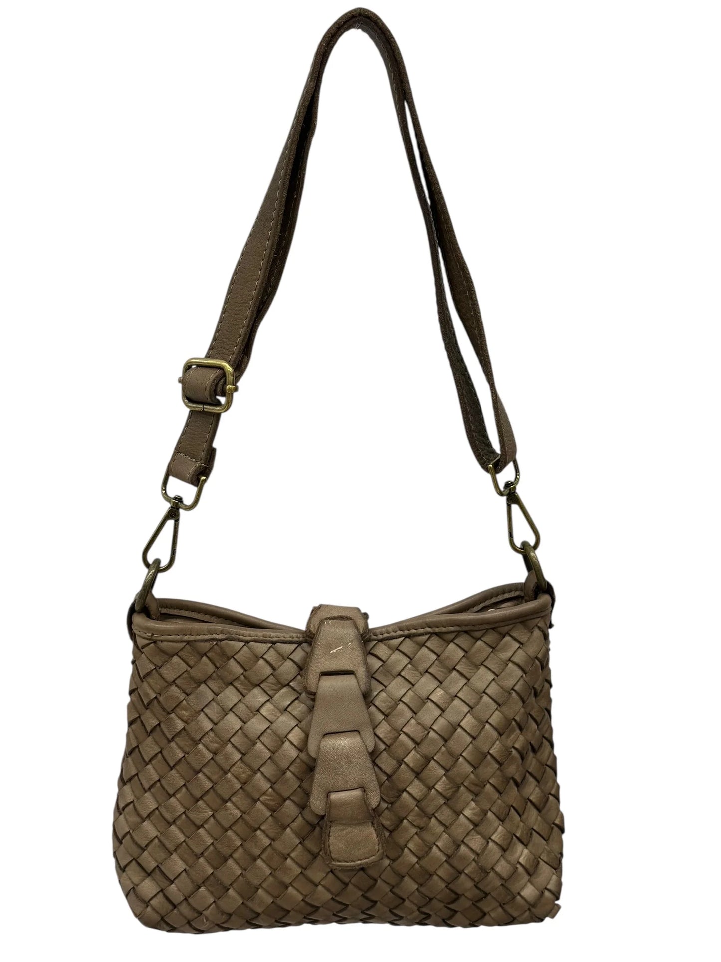 Italian Artisan basket-weave leather pouch with layered front tab