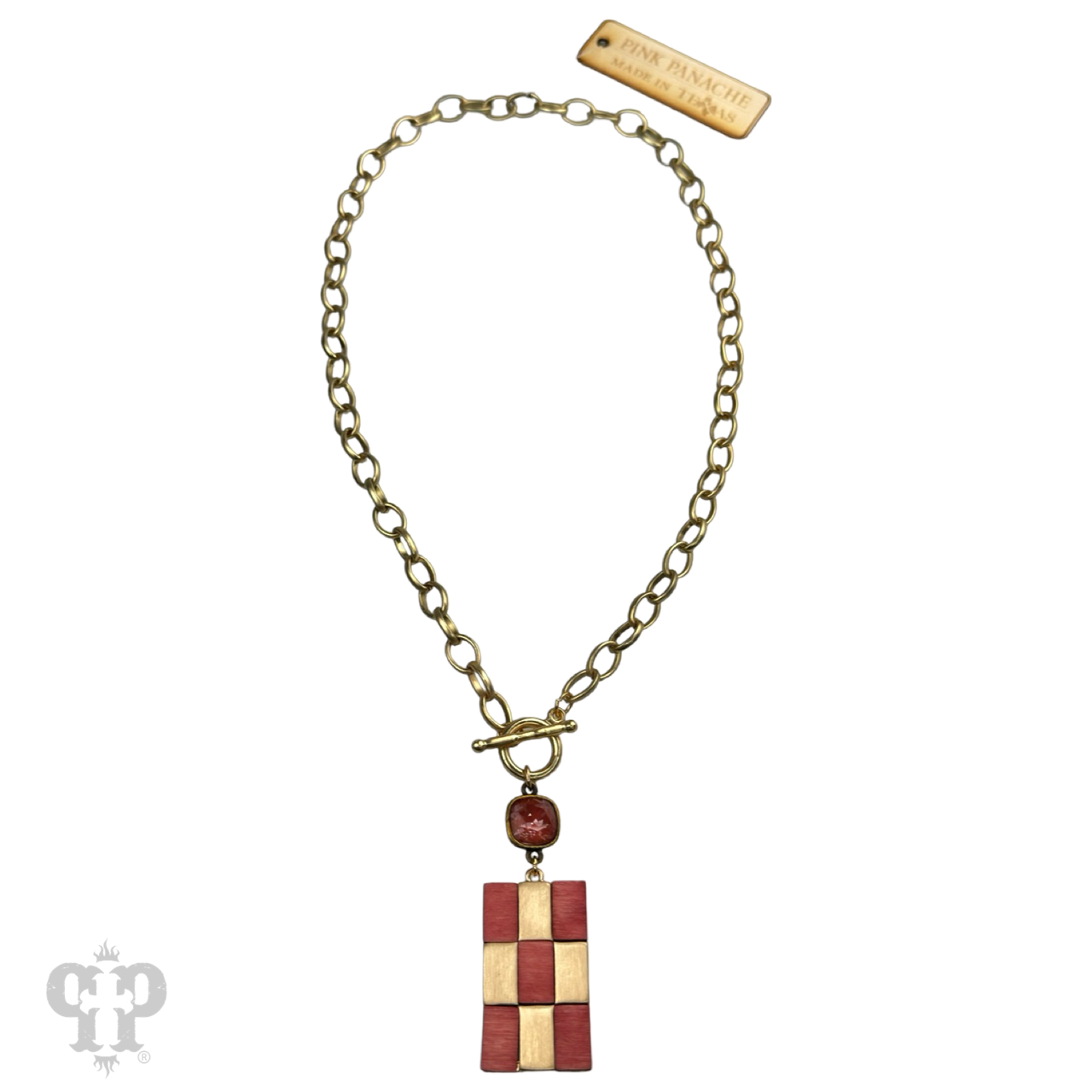 Checkerboard pattern pendant necklace with Austrian crystal - LC