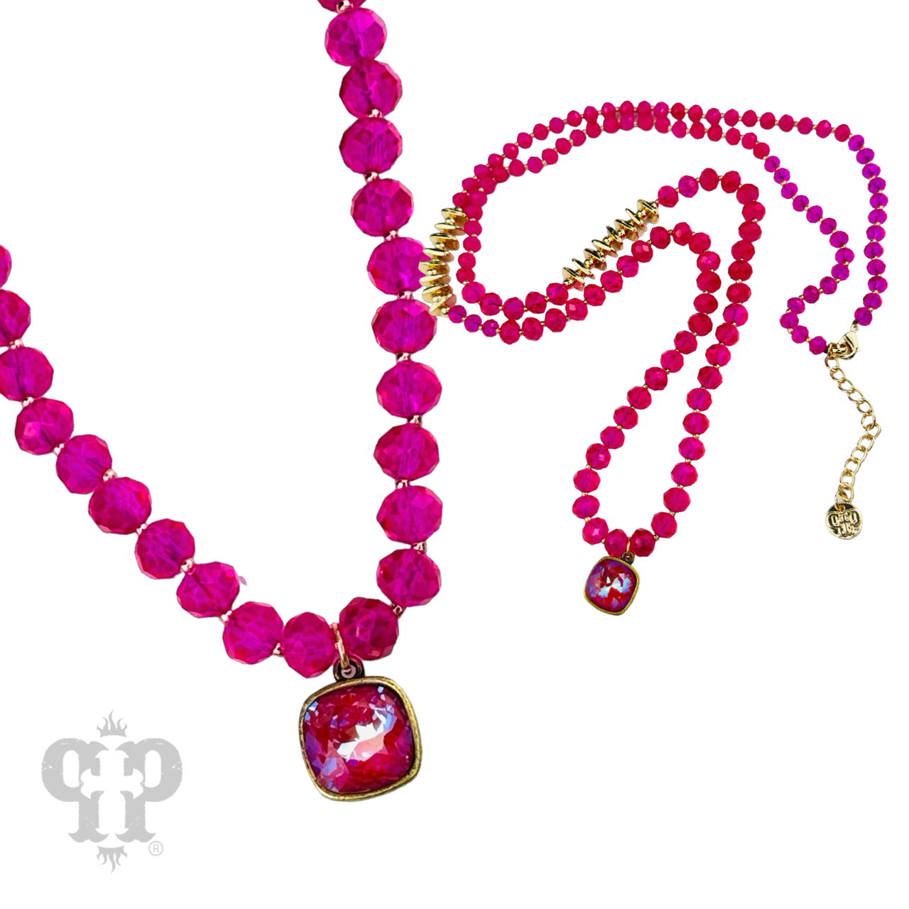 Faceted crystal long necklace with Austrian crystal pendant - LC