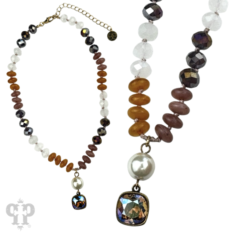 Stone and faceted bead necklace with Austrian crystal - LC