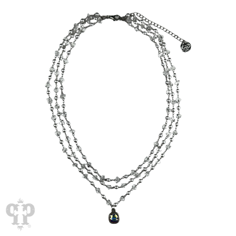 Three strand pearl and faceted acrylic bead necklace, Austrian crystal