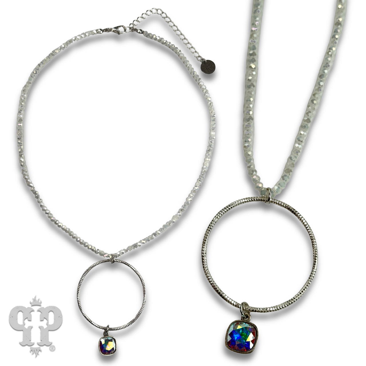 Faceted bead and circle pendant necklace with Austrian crystal - LC