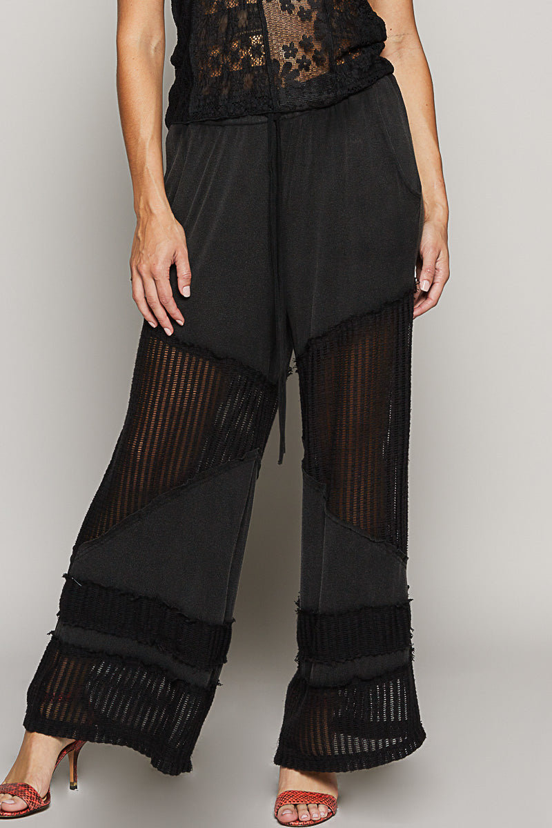 P12 POL Black Mesh Pannel Mineral Washed Pants