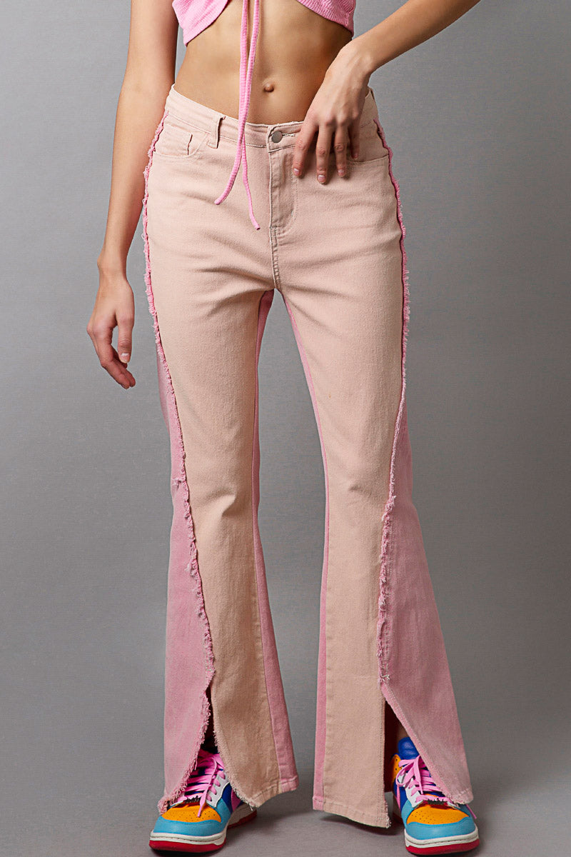 P13 POL Pink Color block Jeans