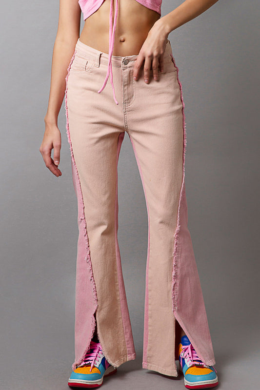 P13 POL Pink Color block Jeans