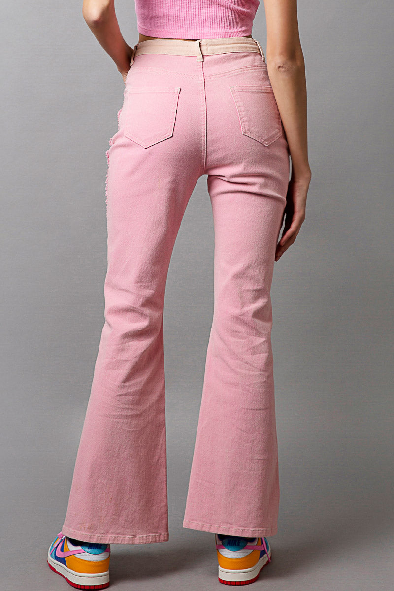 P13 POL Pink Color block Jeans