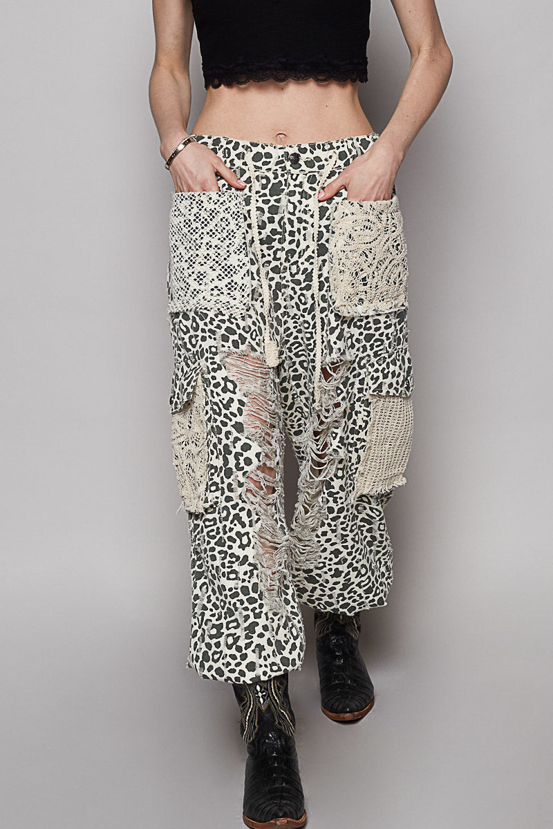 P14 POL Leopard Distressed Jogger