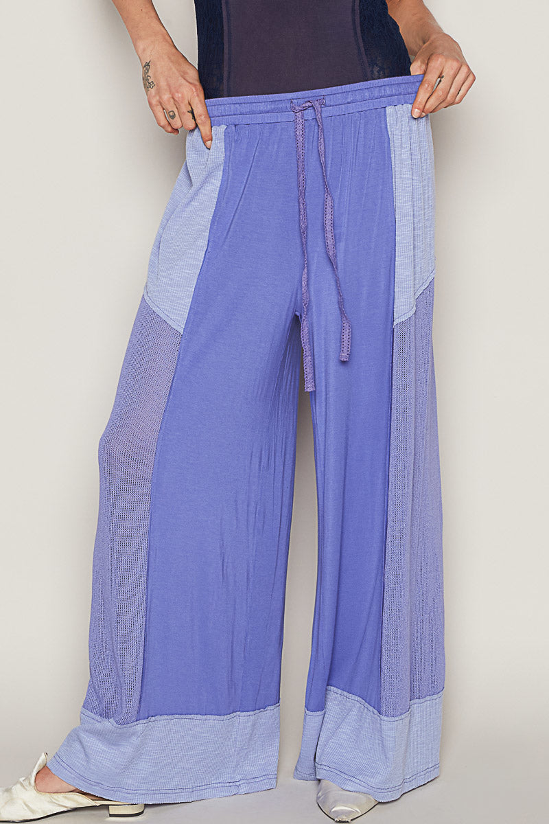 P22 POL Iris Purple Wide Leg Palazzo Pants Jersey & rib mix w raw edge detail