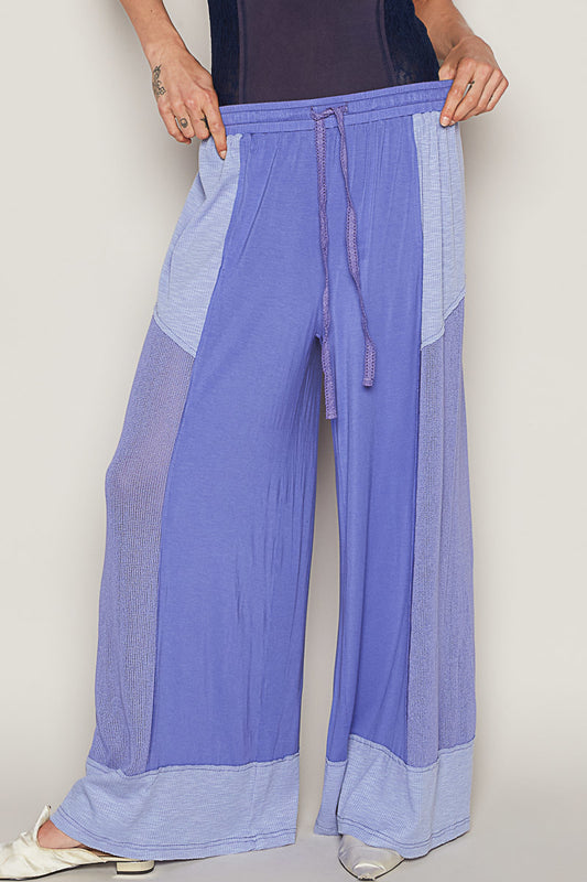 P22 POL Iris Purple Wide Leg Palazzo Pants Jersey & rib mix w raw edge detail