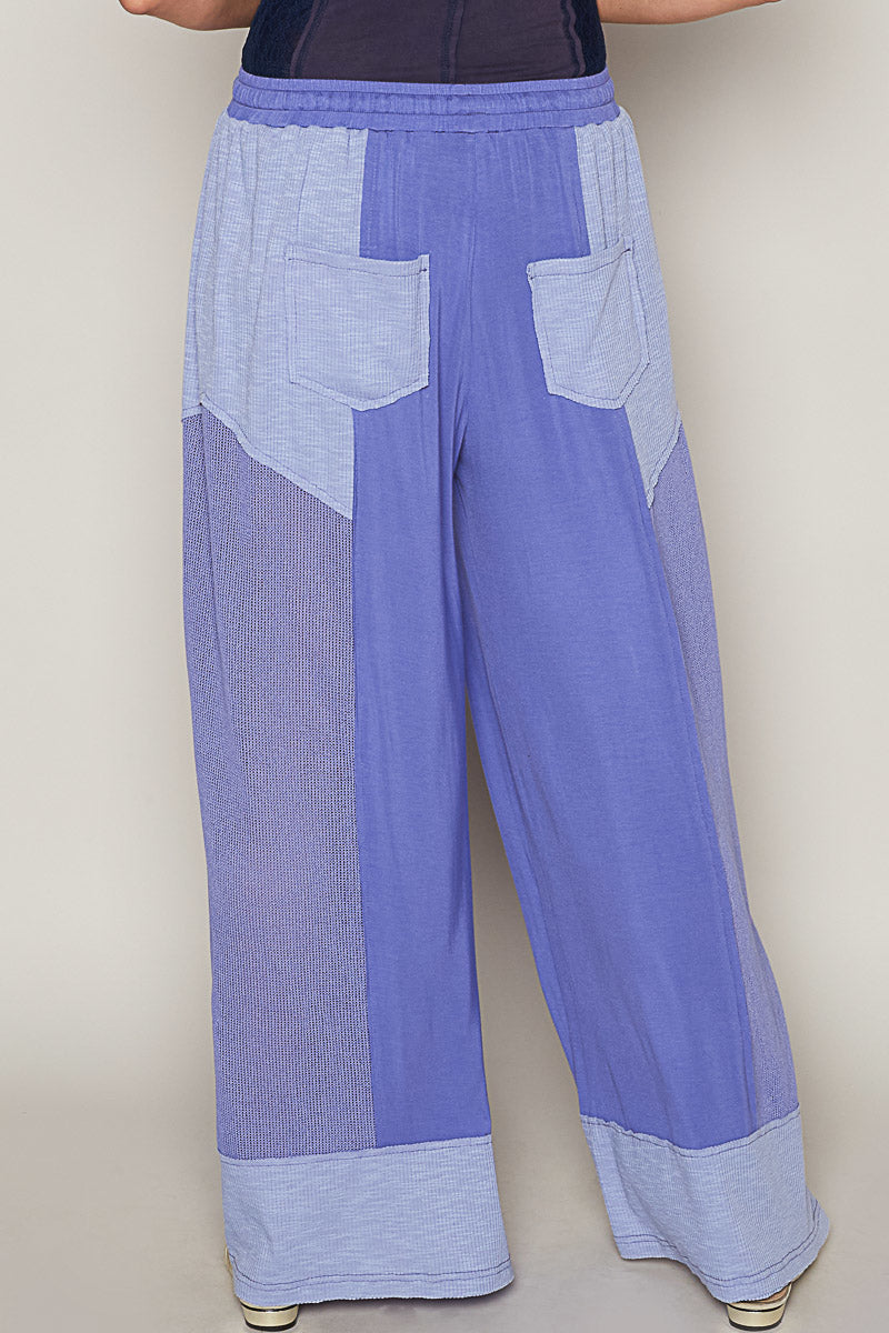 P22 POL Iris Purple Wide Leg Palazzo Pants Jersey & rib mix w raw edge detail