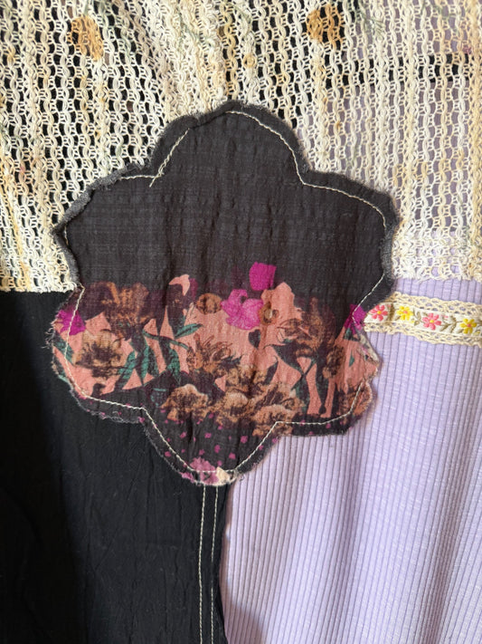 P45 POL OVESIZED POL Textured Woven, Crochet Contrast 3/4 Sleeve Button Down