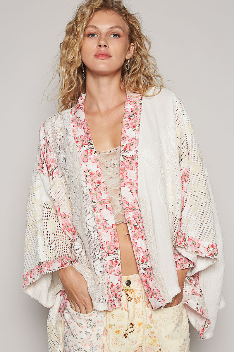 P5 POL Floral Patchwork Lace Cherry Blossom Kimono
