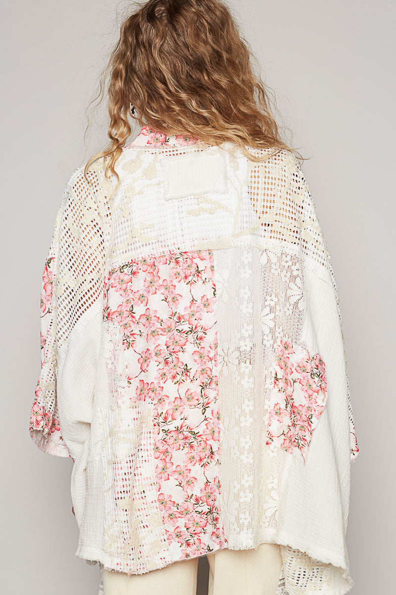 P5 POL Floral Patchwork Lace Cherry Blossom Kimono