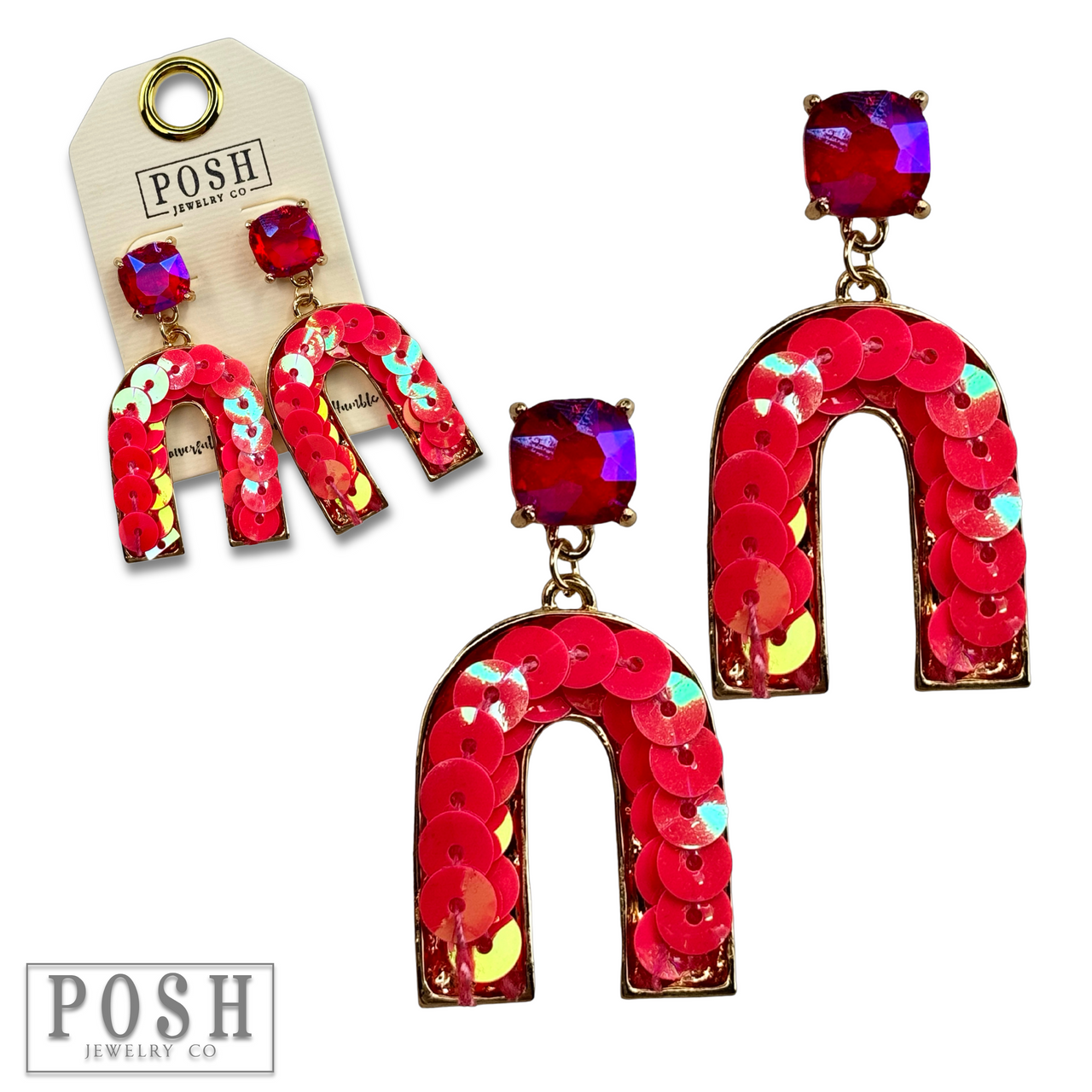 Sequin arch rhinestone earring, last call