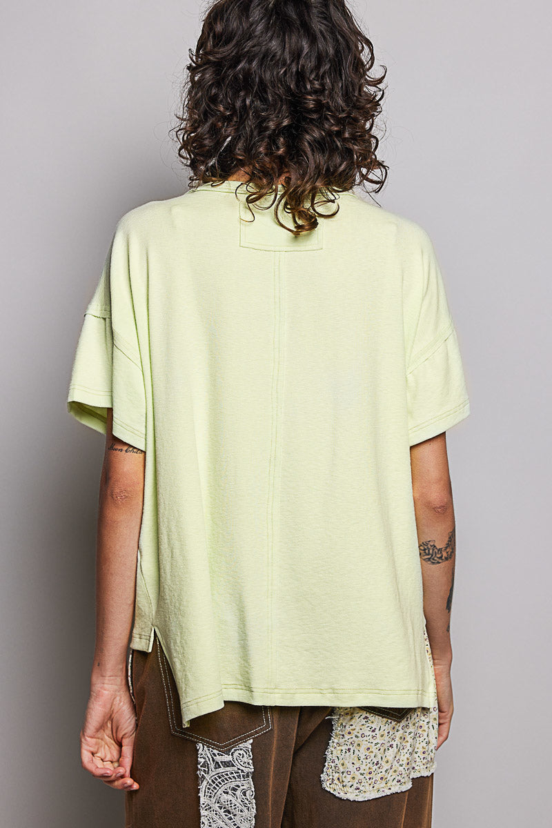 POL Round Neck Short Sleeve T-Shirt with High Low Hem