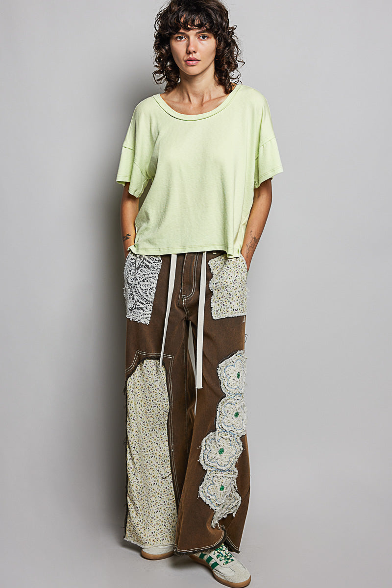 POL Round Neck Short Sleeve T-Shirt with High Low Hem