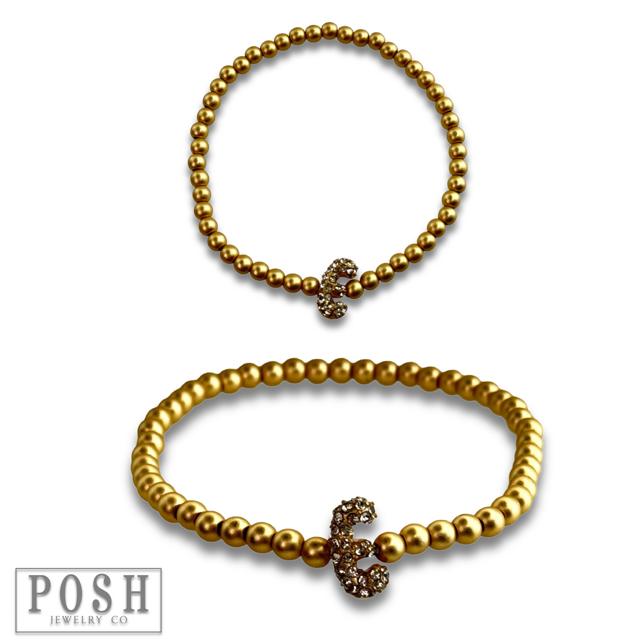 Bead bracelet with rhinestone inital