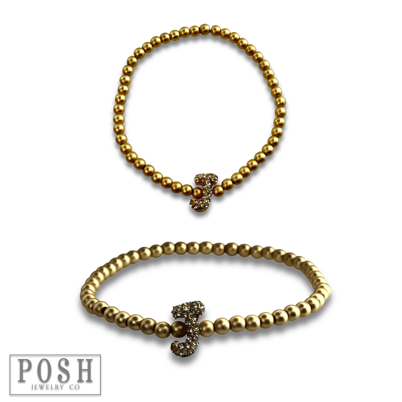 Bead bracelet with rhinestone inital