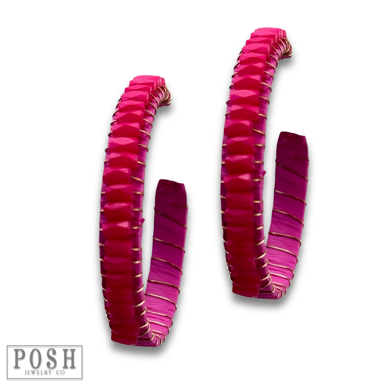 Hoop earring with wrapped crystal beads, last call