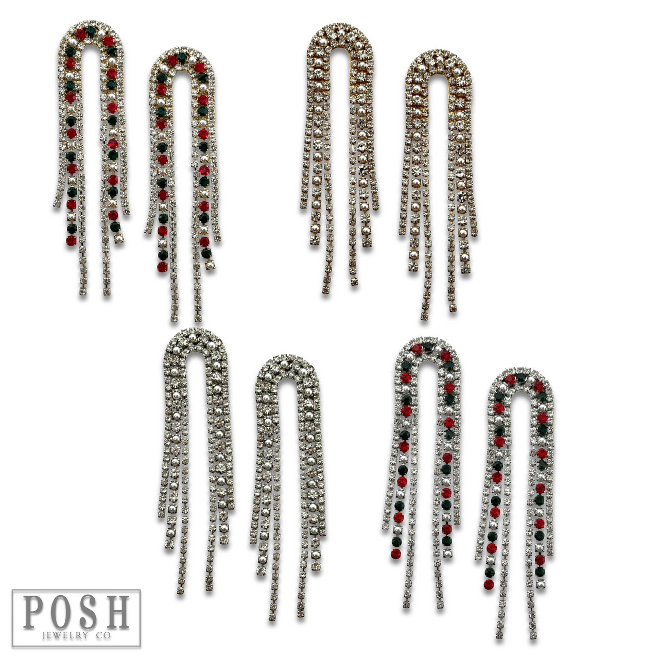 Arched rhinestone fringe earring - LC