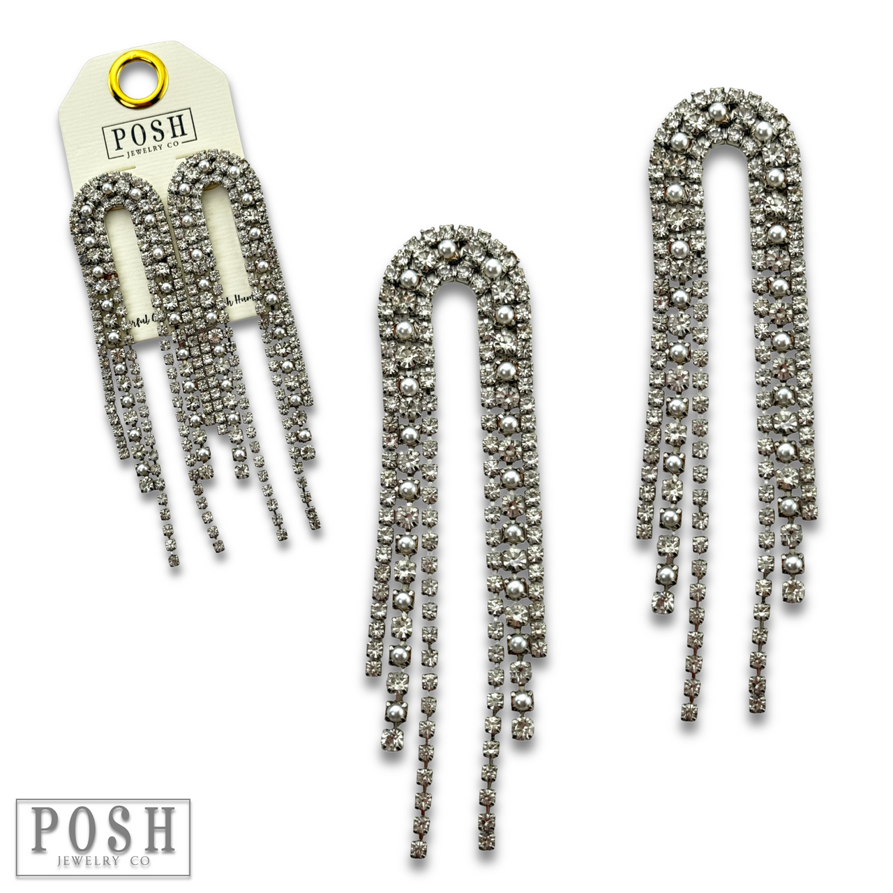 Arched rhinestone fringe earring - LC