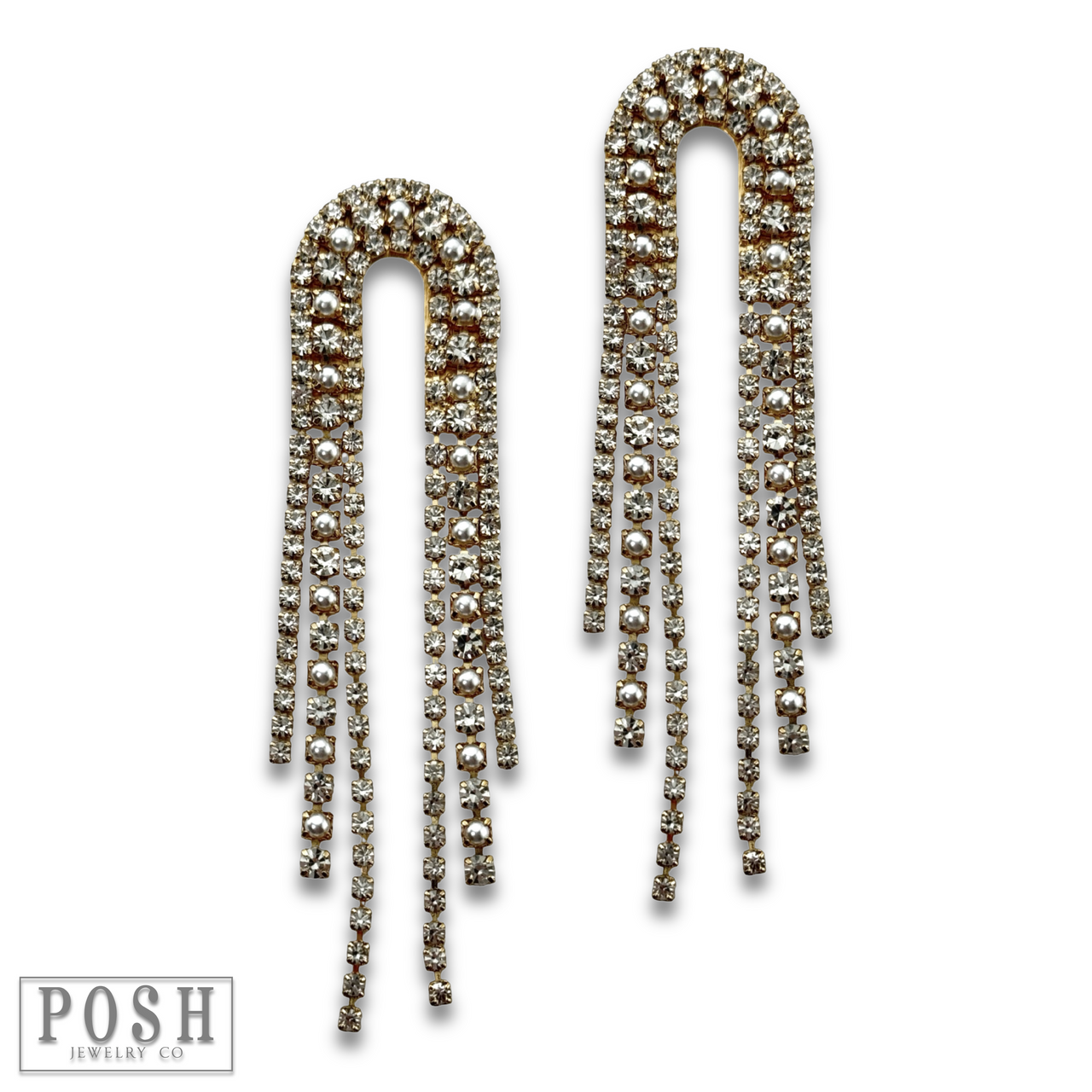 Arched rhinestone fringe earring - LC