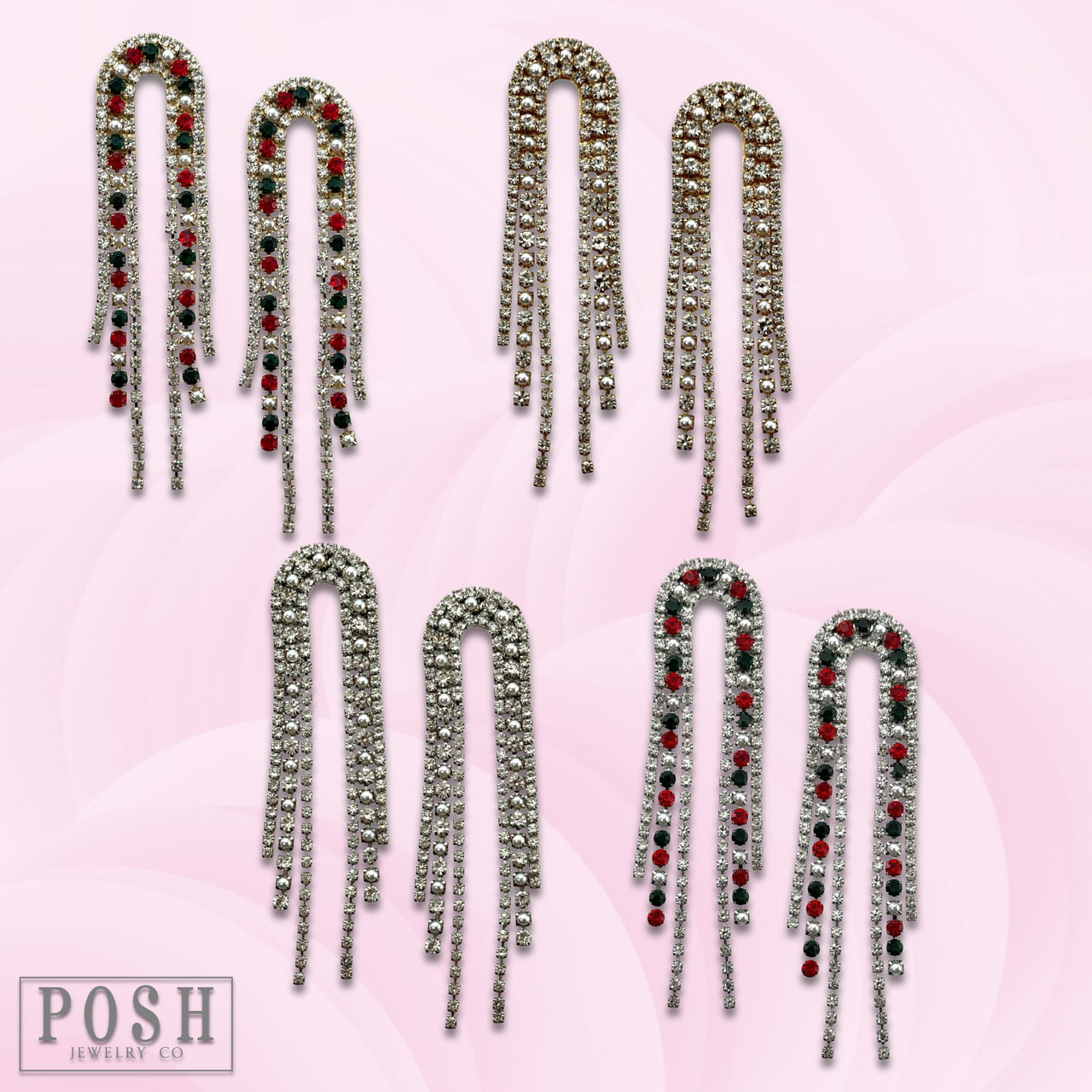 Arched rhinestone fringe earring - LC