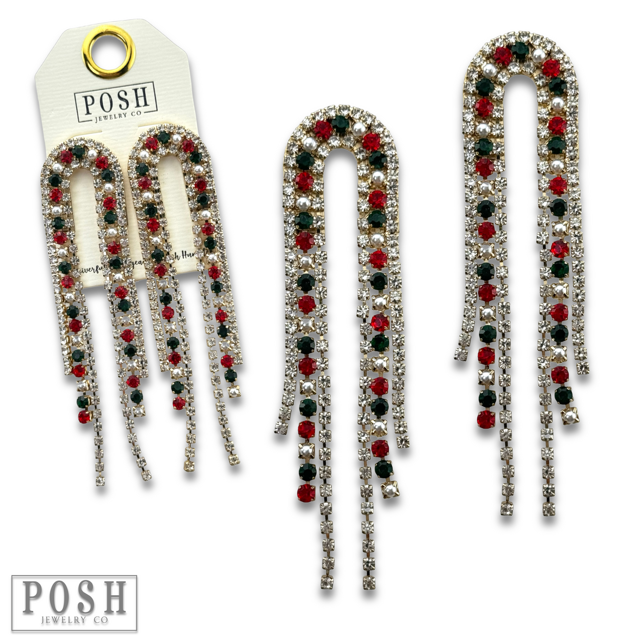 Arched rhinestone fringe earring - LC
