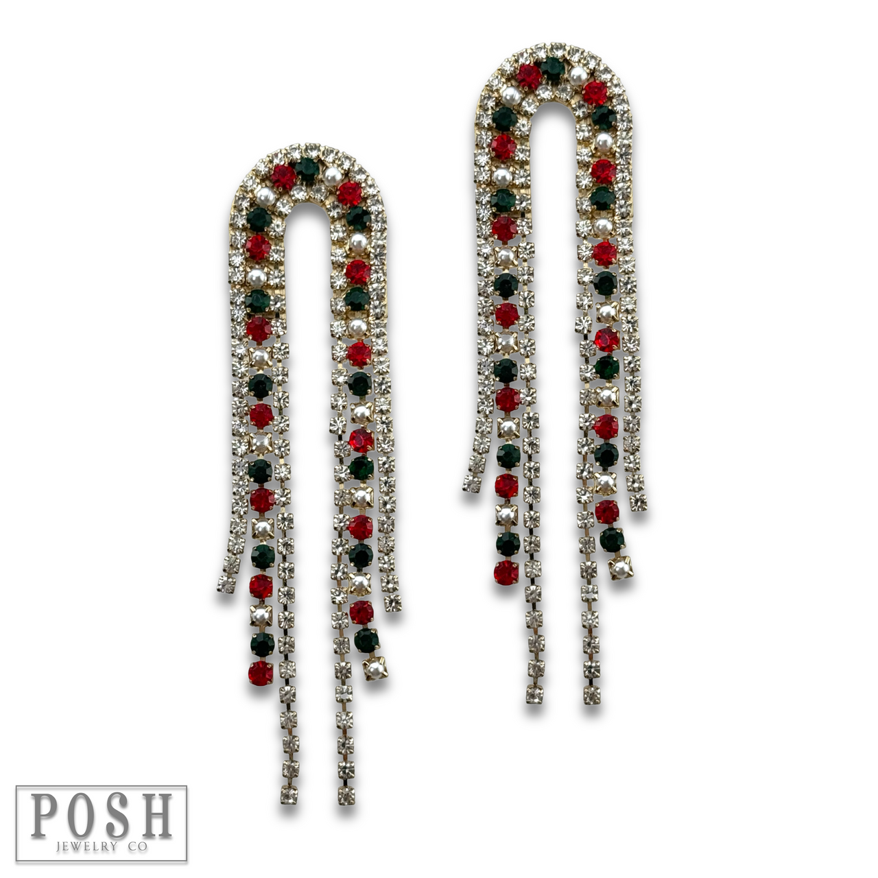 Arched rhinestone fringe earring - LC