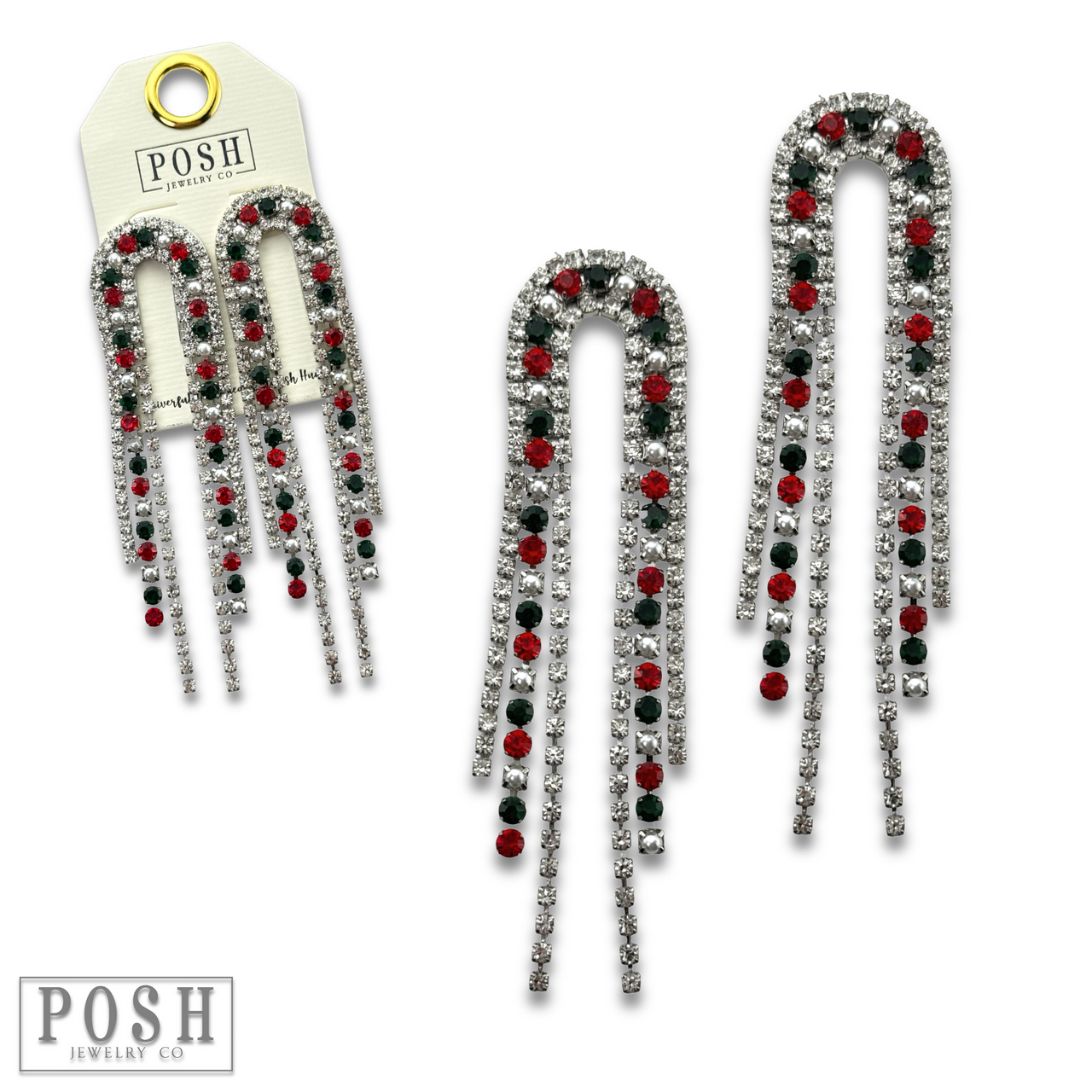 Arched rhinestone fringe earring - LC
