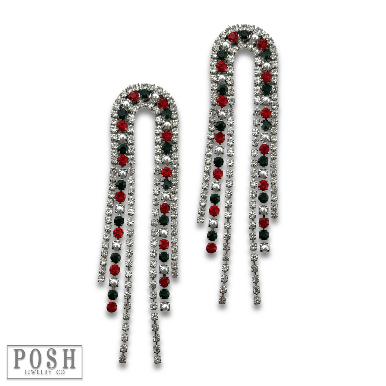 Arched rhinestone fringe earring - LC