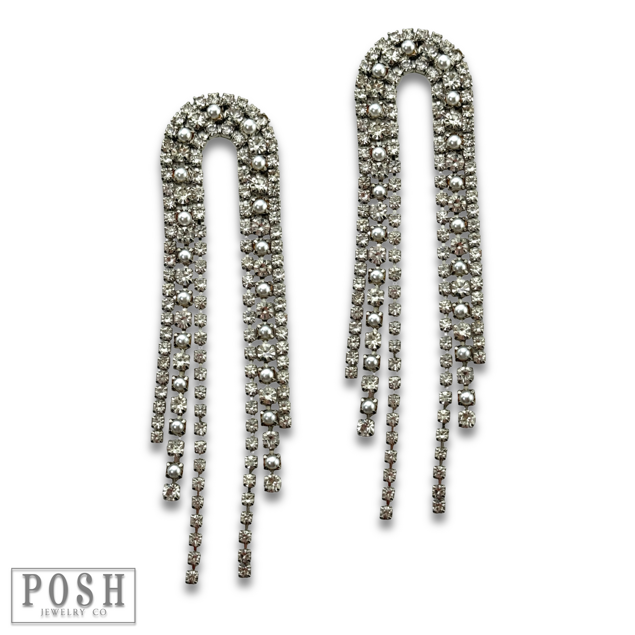 Arched rhinestone fringe earring - LC